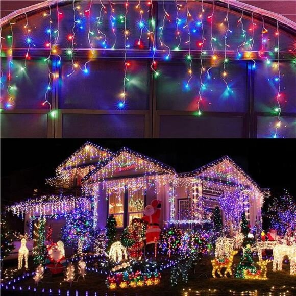 Led Christmas Lights Outdoor Decorations Hanging Lights 400LED 8 Modes 75 Drops